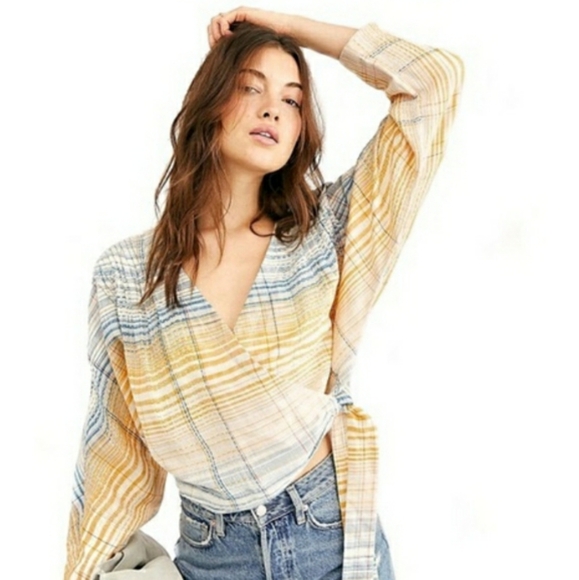 Free People Maldives Stripe Surplice Wrap Top Size Medium Cotton - Picture 7 of 7